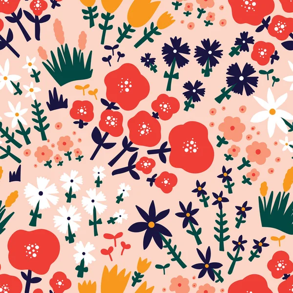 Niedliches Florales Nahtloses Muster Mit Frühlingsblume Vintage Blumen Illustration Vorlage — Stockvektor
