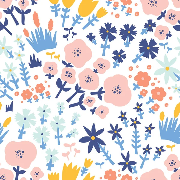 Cute Floral Seamless Pattern Spring Flower Vintage Flowers Illustration Template — Stock Vector