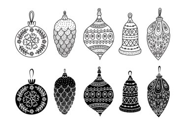 Vintage Christmas tree toys in a retro style. Nice illustration.