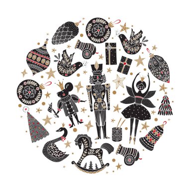 Noel kartı Fındıkkıran. Sihirli vektör illüstrasyonu. 