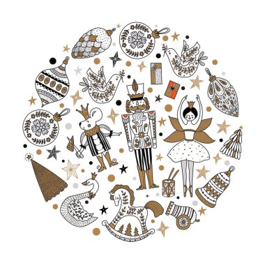 Noel kartı Fındıkkıran. Sihirli vektör illüstrasyonu. 