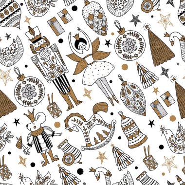 Noel vektörü kusursuz fındıkkıran deseni. Duvar kağıdı, şablon dolguları, web sayfası arka planı, yüzey dokuları için pürüzsüz desen kullanılabilir.