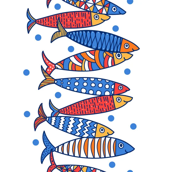 Vector Seamless Vertical Border Fish Cute Sardines — Stock Vector