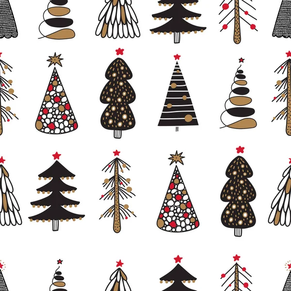 Eine Reihe Von Niedlichen Dekorativen Weihnachtsbäumen Stilisierte Vektor Vintage Illustration — Stockvektor
