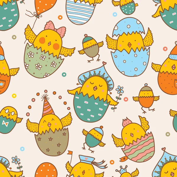 Seamless pattern with cute chickens — Stock Vector