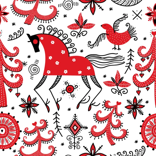 Pattern with horse and bird — Stock Vector