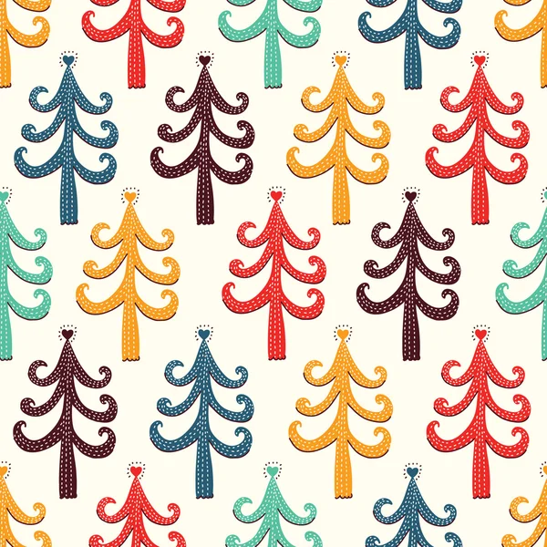 Kalp desenli renkli çam ağaçları — Stok Vektör