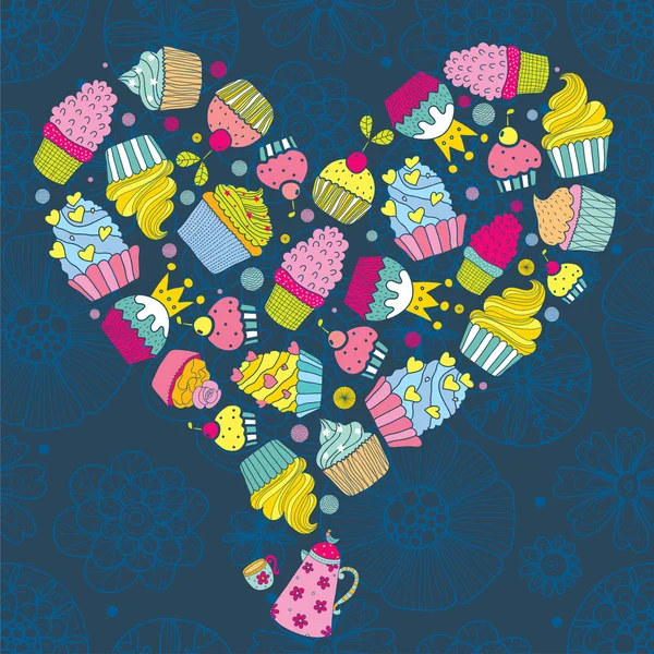 Heart made of cupcakes — Stock Vector