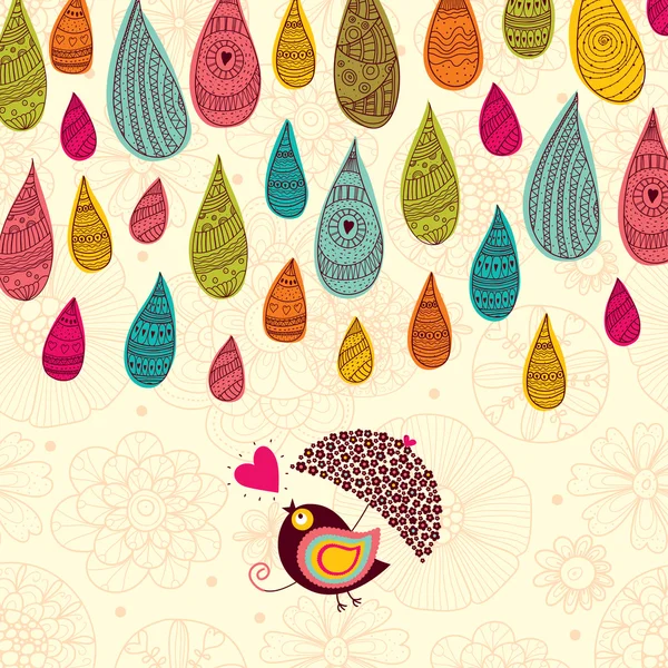 Chuva e pássaro sob um guarda-chuva —  Vetores de Stock