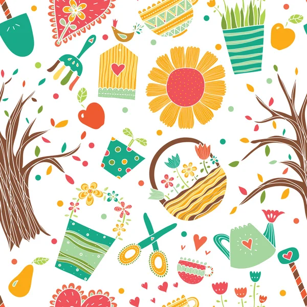 Carte postale jardin avec fleurs — Image vectorielle