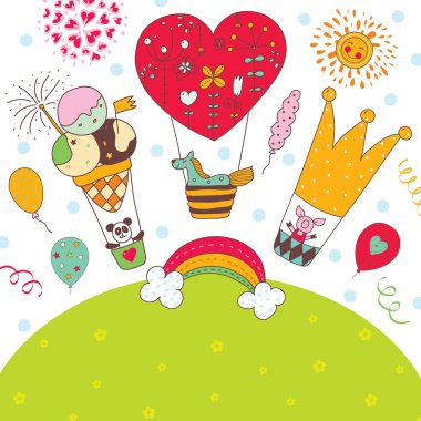 Sevimli hayvanlar ile kartpostal.