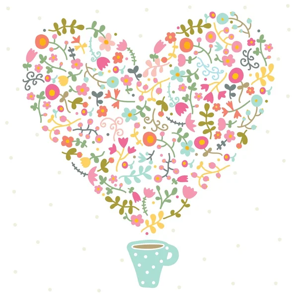 Tea with love and flowers — Stock Vector