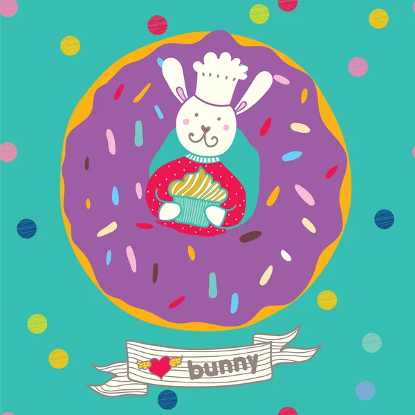 Bunny chef dans beignet — Image vectorielle