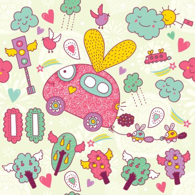 Seamless pattern with fly cars