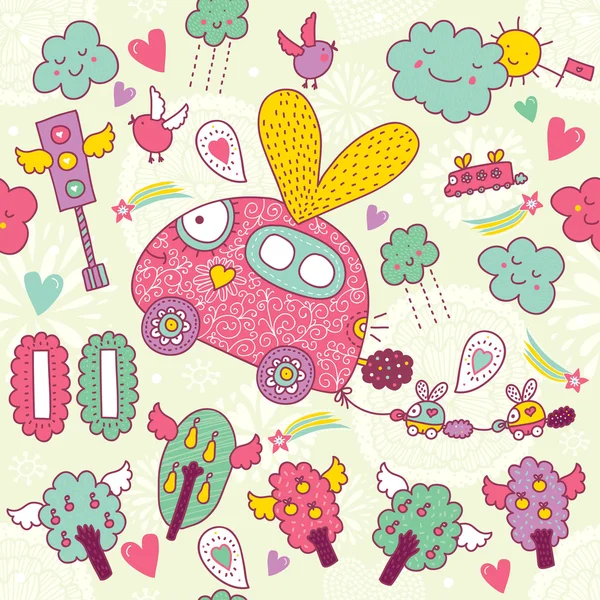 Seamless pattern with fly cars