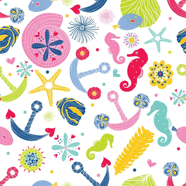 Sea life seamless pattern — Stock Vector