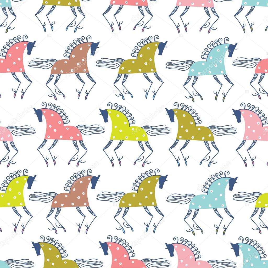 Colorful horses seamless pattern