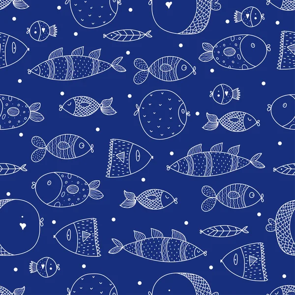 Fond bleu avec des poissons mignons — Image vectorielle