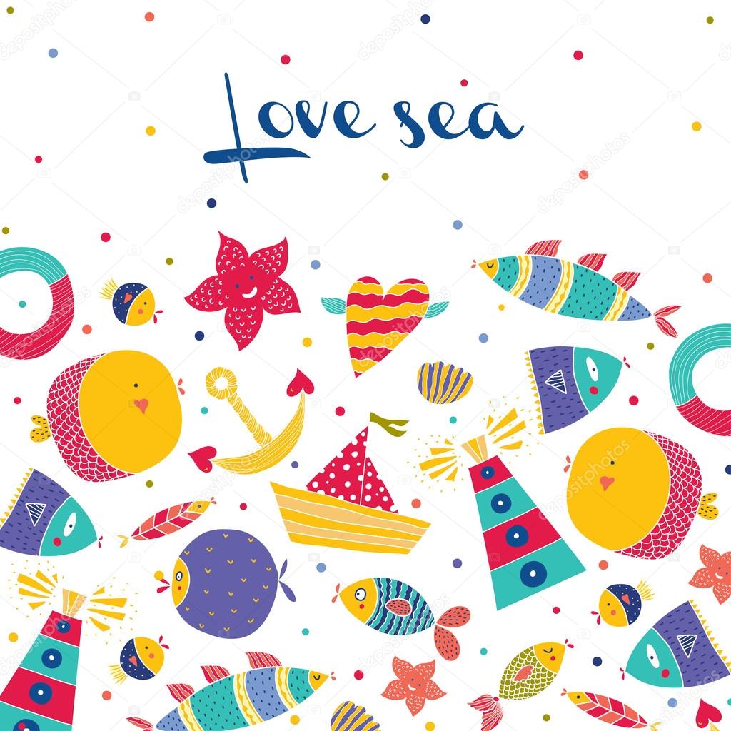 Cute postcard with sea theme