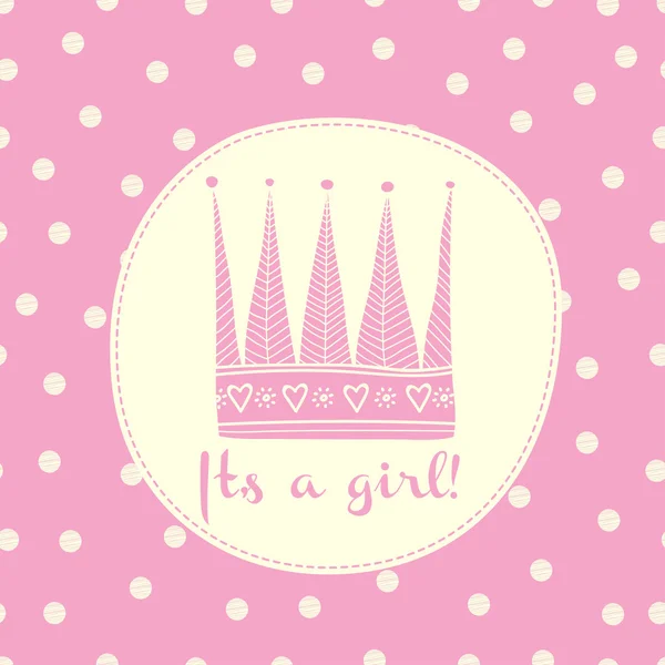 Baby girl card with crown — Stock Vector