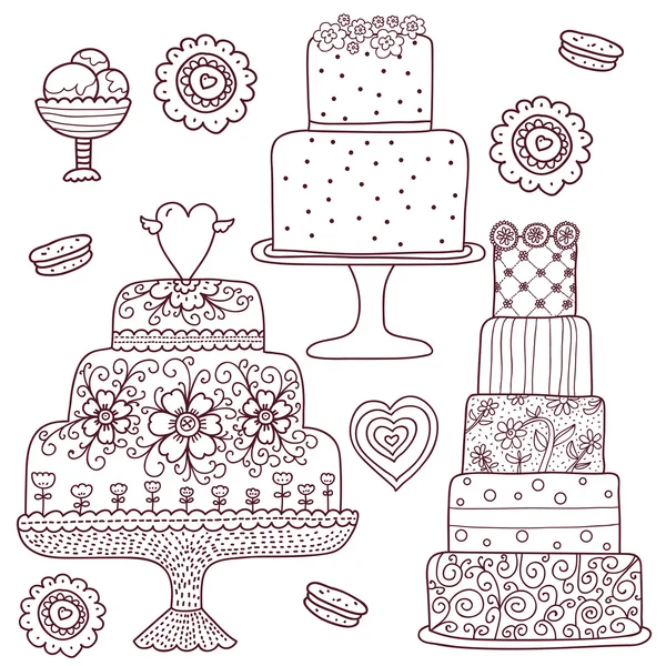 Cumpleaños y tortas de boda — Vector de stock