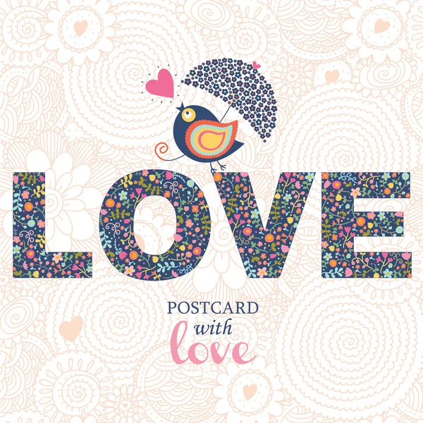 Love postcard with bird — Stock Vector