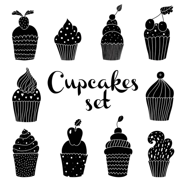 Cupcakes et muffins noirs . — Image vectorielle