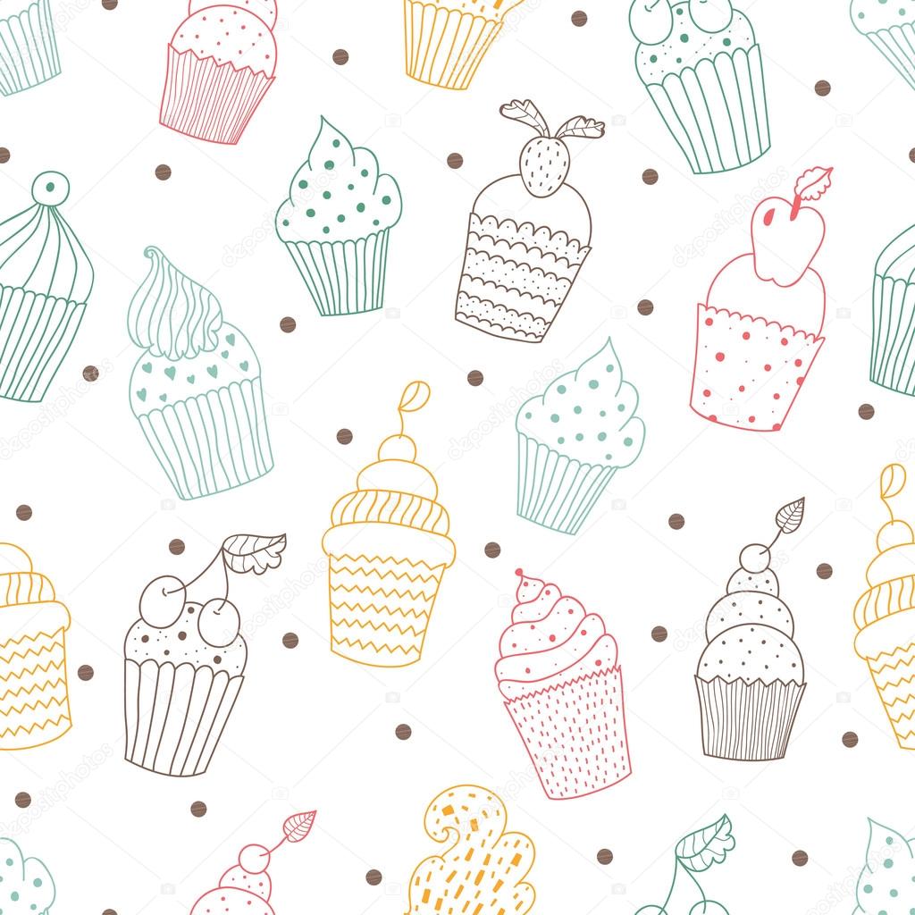 Seamless Pattern With Cute Cupcakes Stock Vector Vyazovskaya