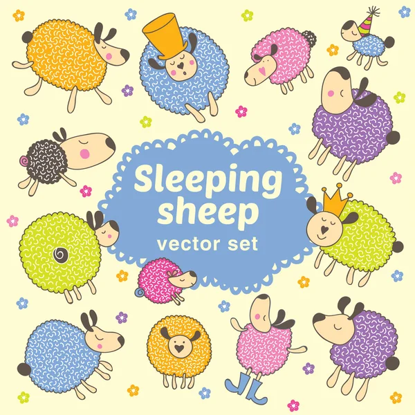 Lovely sleepy sheeps. — Stockvector