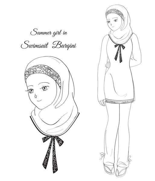 Chica en traje de baño Burqini — Vector de stock