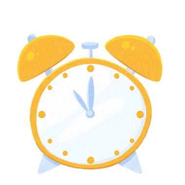 Çizgi film tarzında yuvarlak sarı alarm saati. Okul sembolüne geri dön.