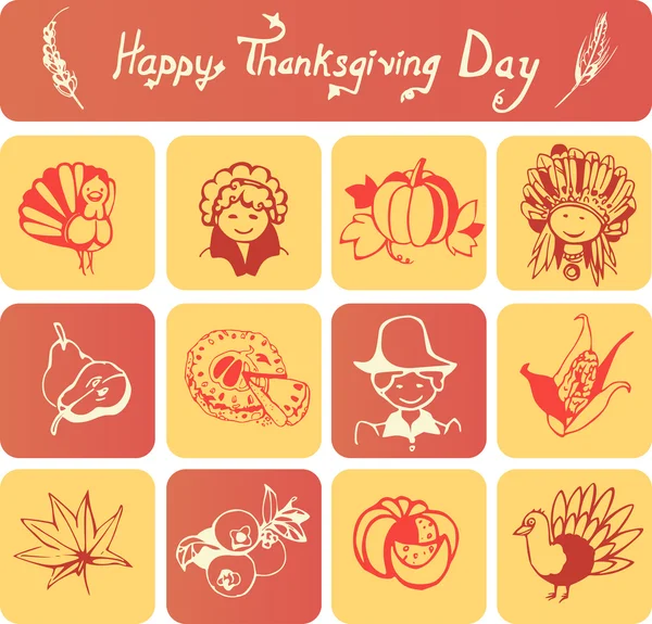 Joyeux Thanksgiving icônes Jour — Image vectorielle