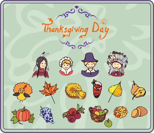 Icônes de couleur simples de Thanksgiving — Image vectorielle