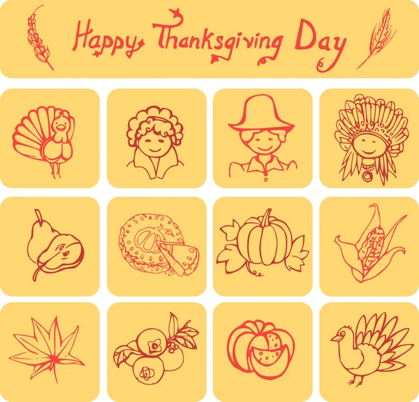 Happy Thanksgiving Day icônes linéaires — Image vectorielle