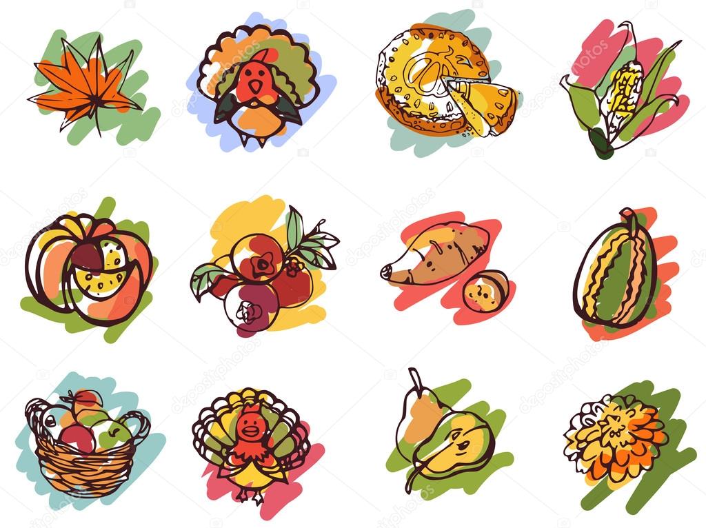 Thanksgiving Day Icons in Sketch Style