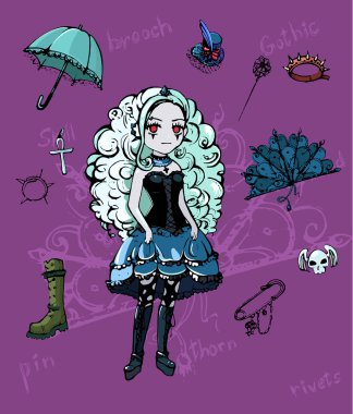 Gothic ve karakter Goth nesneleri kümesi