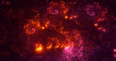 Soyut kırmızı fraktal ışık arkaplanı 3 boyutlu oluşturuluyor