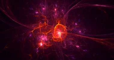 Soyut kırmızı fraktal ışık arkaplanı 3 boyutlu oluşturuluyor