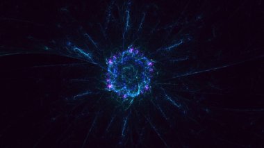 Soyut mavi fraktal ışık arkaplanı 3 boyutlu oluşturuluyor