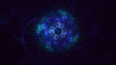 Soyut mavi fraktal ışık arkaplanı 3 boyutlu oluşturuluyor