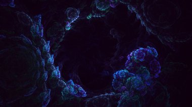 Soyut mavi fraktal ışık arkaplanı 3 boyutlu oluşturuluyor