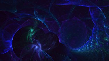Soyut mavi fraktal ışık arkaplanı 3 boyutlu oluşturuluyor