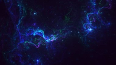 Soyut mavi fraktal ışık arkaplanı 3 boyutlu oluşturuluyor