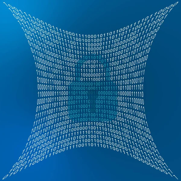 Abstract futuristic square graphic - transformed surface designed of white binary code on blue background - closed padlock symbolic for data security shown as a part of it - cyber internet or network concept - 3D illustration