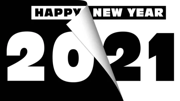 Yıl Değişikliği 2021 Harfleriyle Mutlu Yıllar Siyah Beyaz Illüstrasyon — Stok fotoğraf
