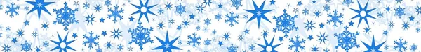 Різдвяна Прикраса Синім Кольором Довгому Банері Різні Сніжинки Зірки Також — стокове фото