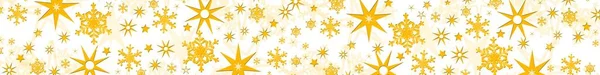Christmas decoration in yellow on long banner - different snowflakes and stars also blurred in shadow - shown on white background - 3D illustration