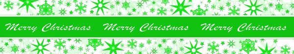 Decoração Natal Verde Banner Longo Flocos Neve Diferentes Estrelas Gelo — Fotografia de Stock