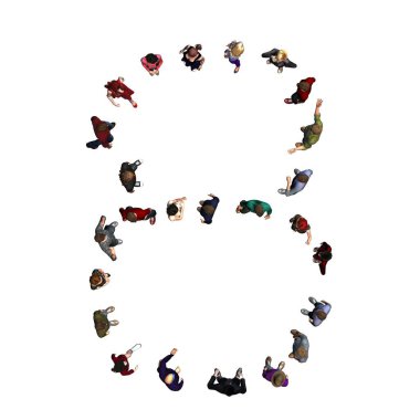 İnsanlar - 8 numarada - gölgesiz üst görünüm - beyaz arkaplanda izole - 3D illüstrasyon