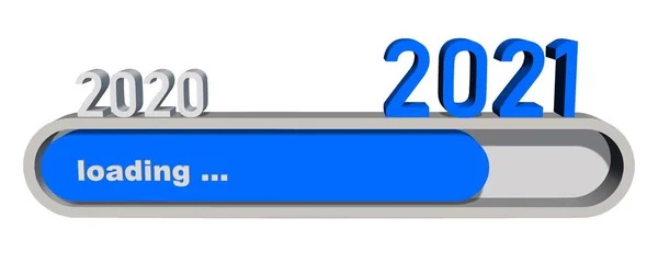 新年の変化2021 新年の読み込みを示す進歩バー上の年の数字 青とグレーのグラフィック要素 白い背景に隔離された 3Dイラスト — ストック写真